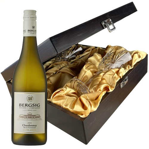 Bergsig Estate Chardonnay 75cl White Wine And Glasses In Luxury Presentation Box